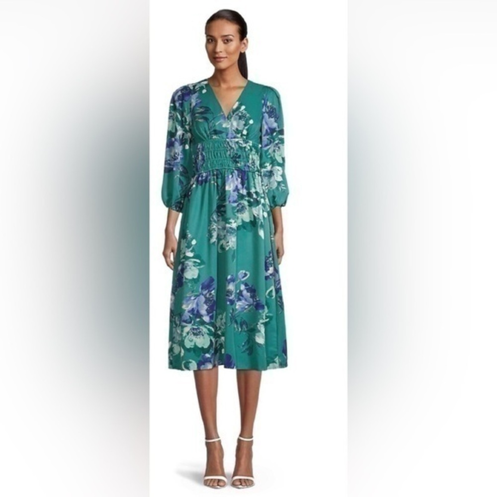 Maison Tara floral V neck  cinch slip on stunning dress 8